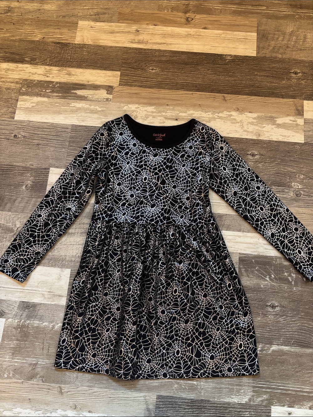 Black Dress with White Spiderweb Print, Long Sleeve